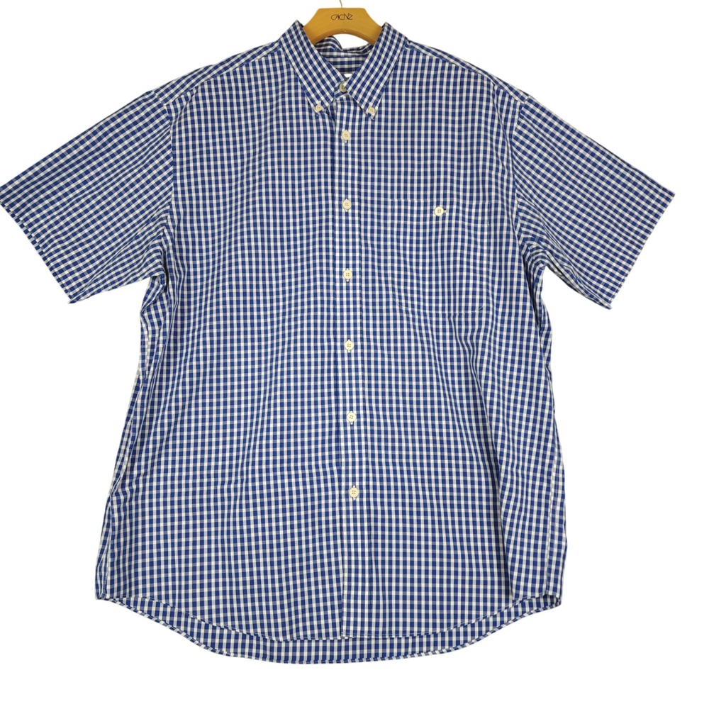 ORVIS Mens Blue White ‎ Check Short Sleeve Wrinkle Free Button Down Shirt XL